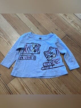Tea Collection Girls Shirt 6-9 Months Tiger Kitten Playful Purple Long Sleeve